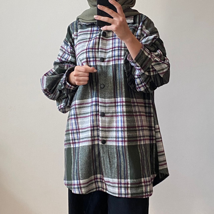 مانتو پشمی چهارخونه سبز