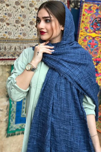 شال آبی پاییز کتان وارداتی