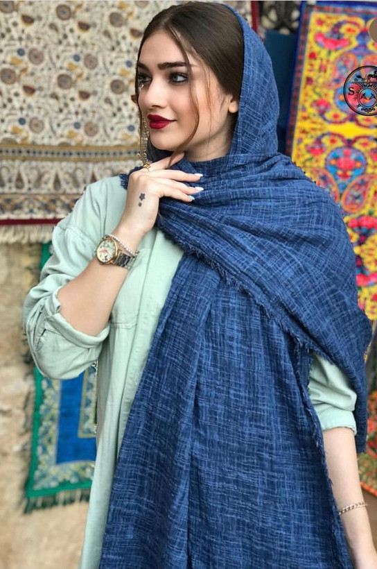 شال آبی پاییز کتان وارداتی