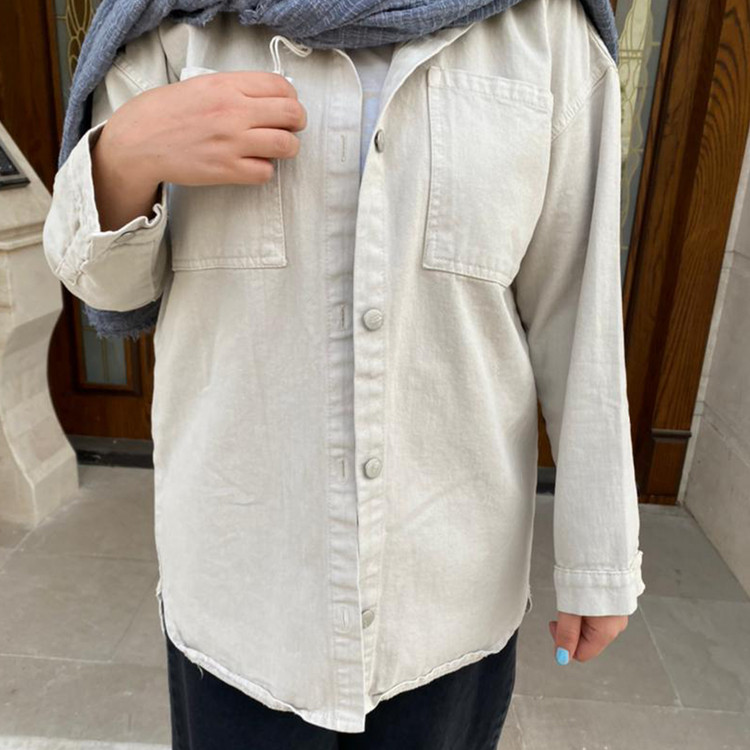 مانتو کتان استخوانی پاییزه کلاه دار