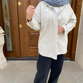 مانتو کتان استخوانی پاییزه کلاه دار