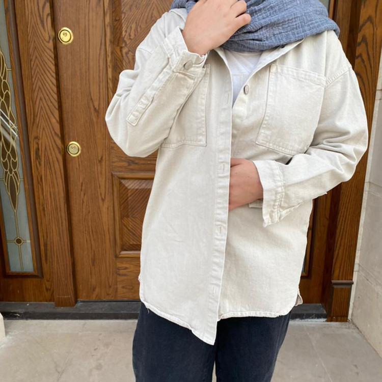 مانتو کتان استخوانی پاییزه کلاه دار