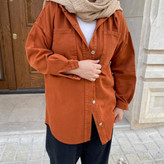 مانتو کتان پاییزه آجری کلاه دار