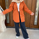 مانتو کتان پاییزه آجری کلاه دار
