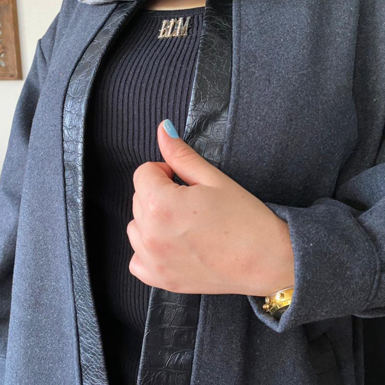 پالتو فوتر زنانه طوسی تیره خرج کار چرم