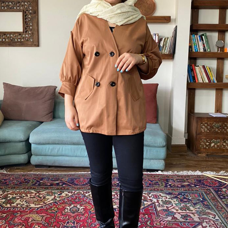 بارانی شکلاتی دکمه دار - کتان تی سی