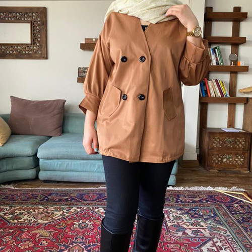 بارانی شکلاتی دکمه دار - کتان تی سی