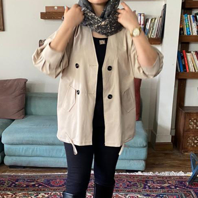 بارانی کرمی دکمه دار - کتان تی سی