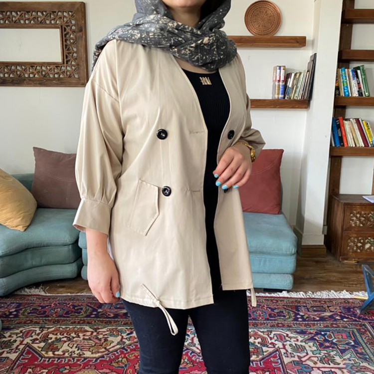 بارانی کرمی دکمه دار - کتان تی سی