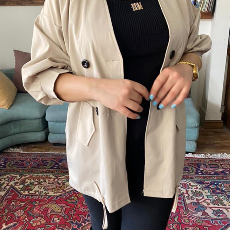 بارانی کرمی دکمه دار - کتان تی سی