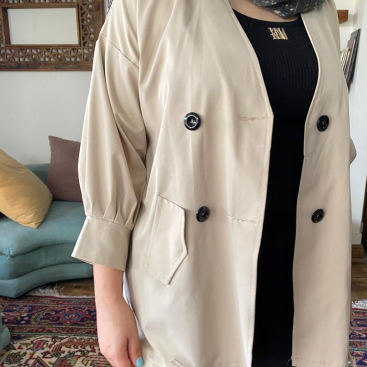 بارانی کرمی دکمه دار - کتان تی سی