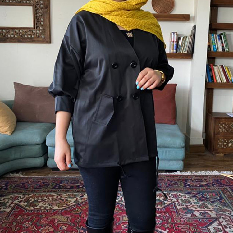 بارانی مشکی دکمه دار - کتان تی سی