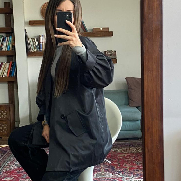 بارانی مشکی دکمه دار - کتان تی سی