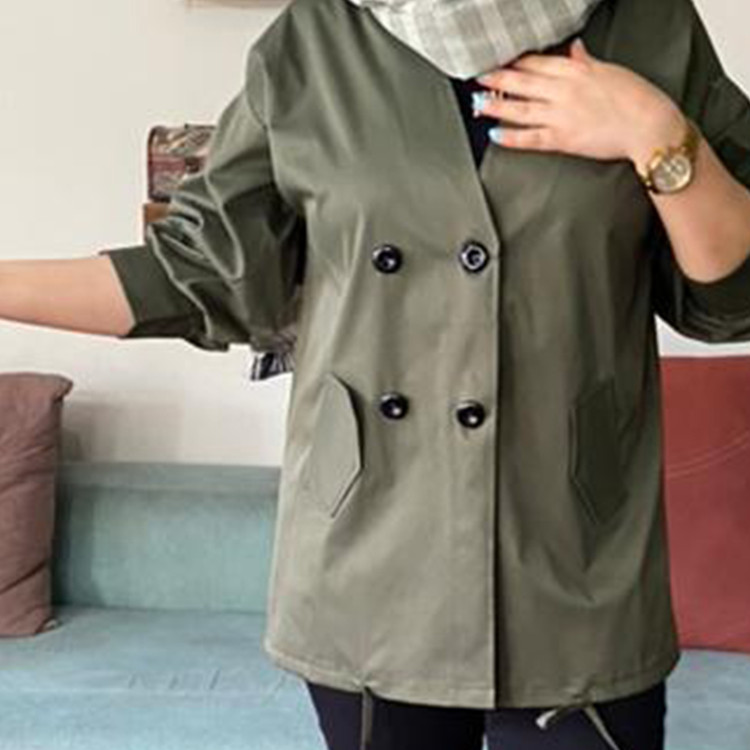 بارانی سبز دکمه دار - کتان تی سی