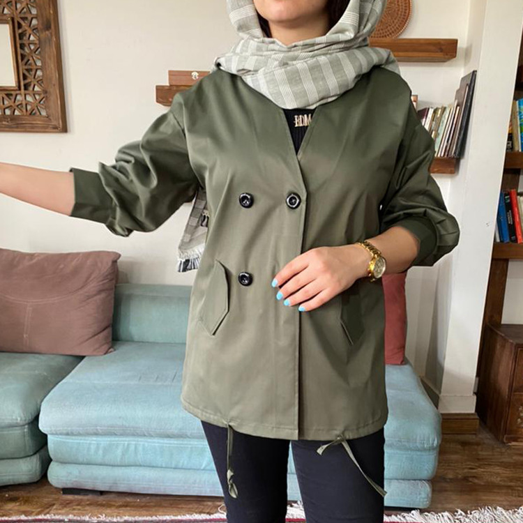 بارانی سبز دکمه دار - کتان تی سی