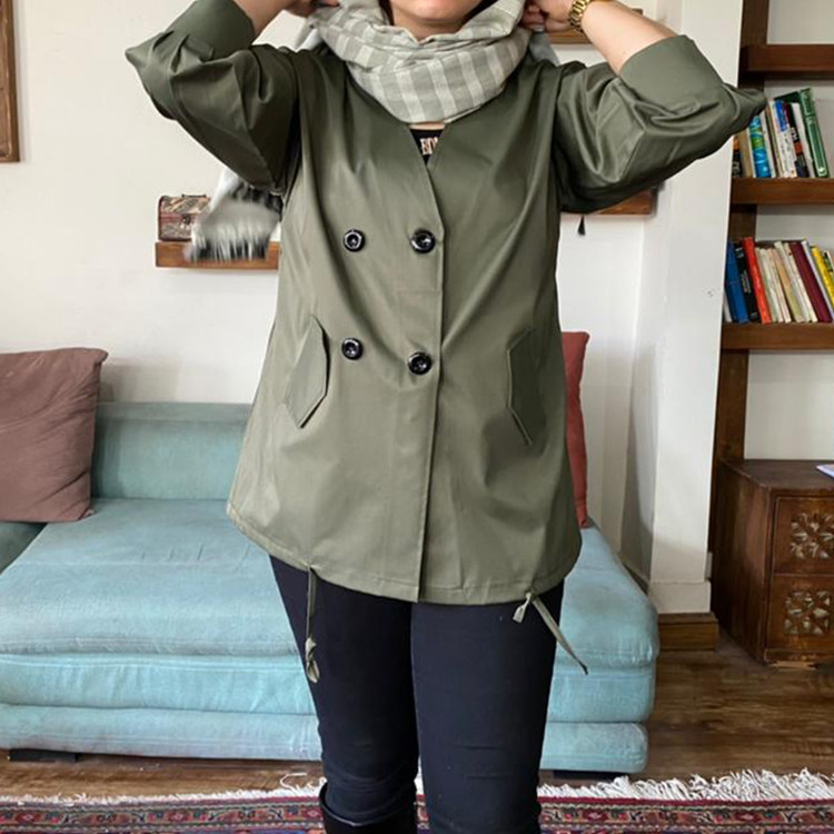 بارانی سبز دکمه دار - کتان تی سی