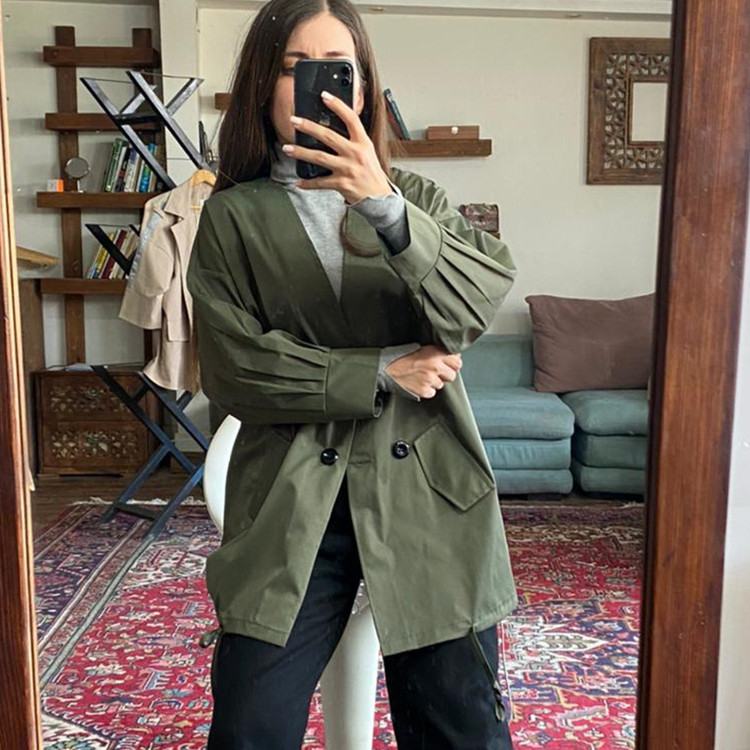 بارانی سبز دکمه دار - کتان تی سی