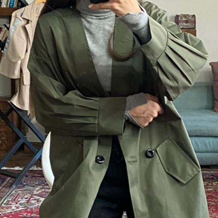 بارانی سبز دکمه دار - کتان تی سی