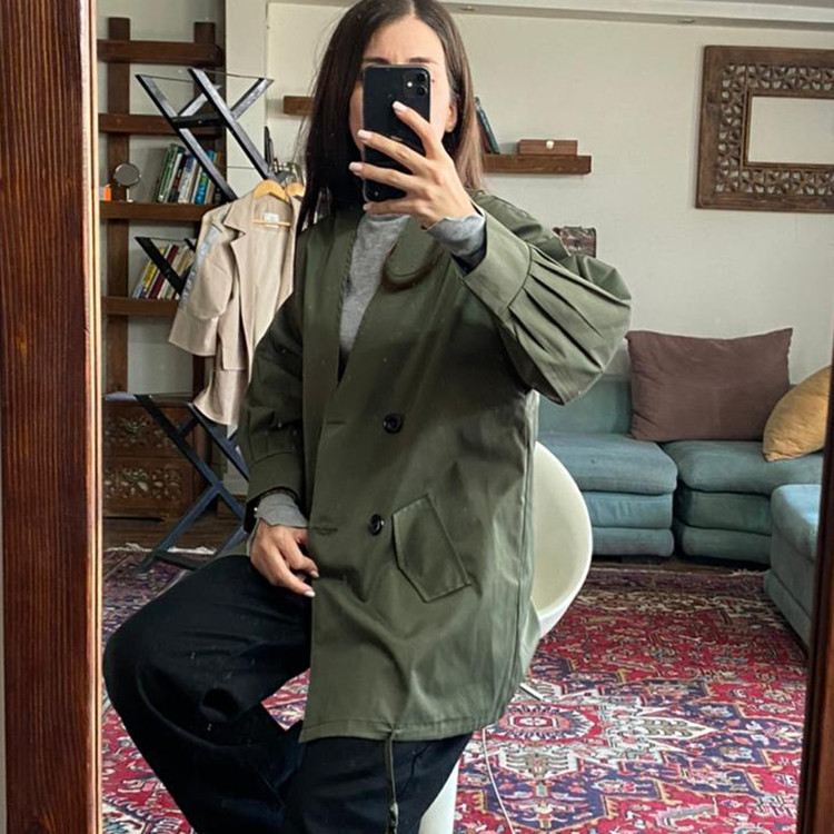 بارانی سبز دکمه دار - کتان تی سی