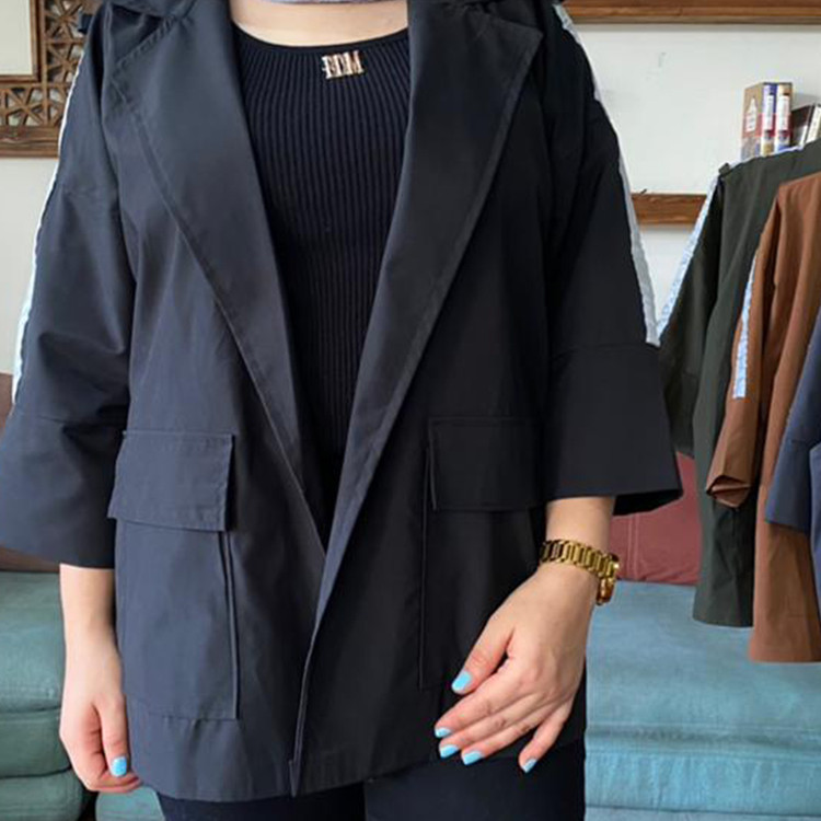 بارانی مشکی کتان TC - آستین شبرنگ