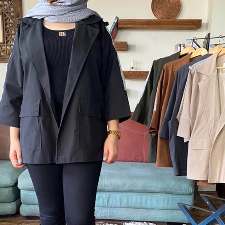 بارانی مشکی کتان TC - آستین شبرنگ