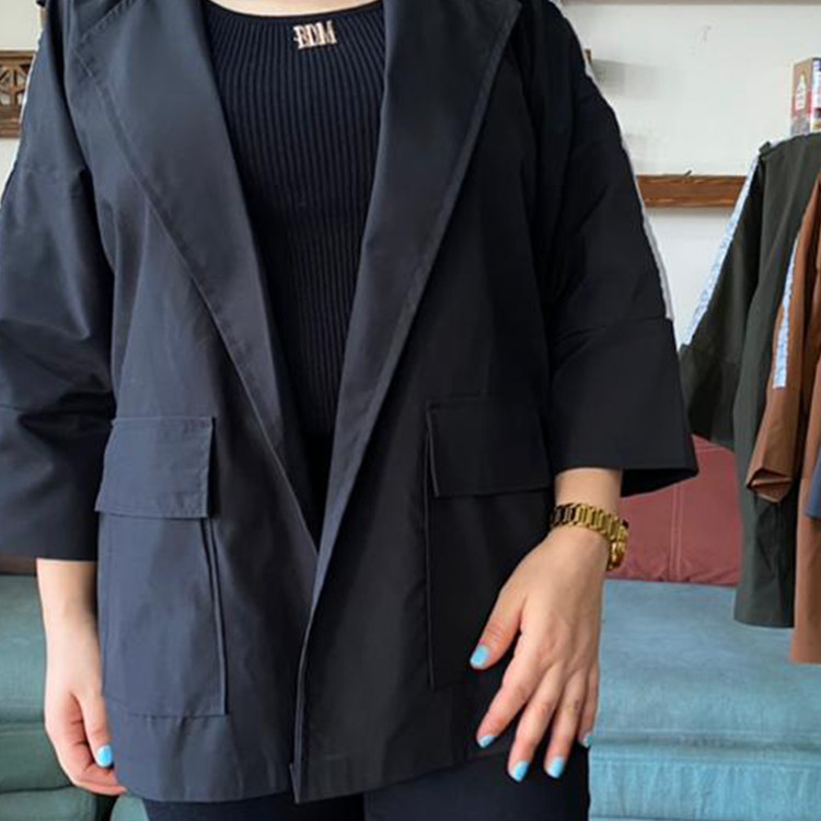 بارانی مشکی کتان TC - آستین شبرنگ