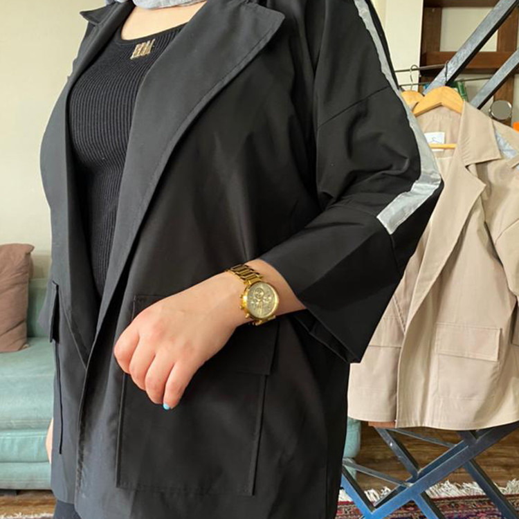 بارانی مشکی کتان TC - آستین شبرنگ