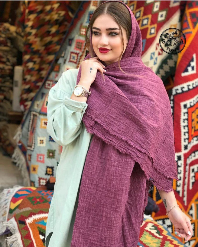 شال بنفش پاییز کتان وارداتی