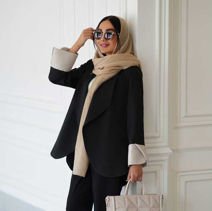 مانتو کتی مشکی مازراتی آستین ژاکارد