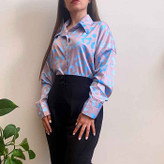 شومیز ساتن طوسی آبی