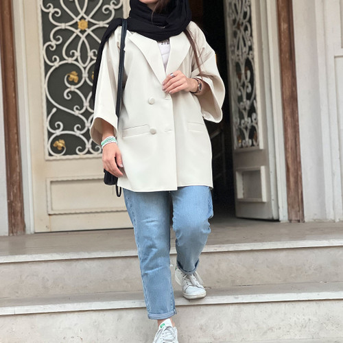 مانتو کتی کرپ مجلسی و اسپرت شیری کرم