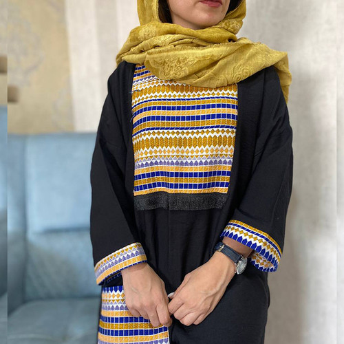 مانتو ابروبادی مشکی خرجکار زرد سنتی