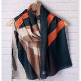 شال نخی طرحدار سورمه ای کرم