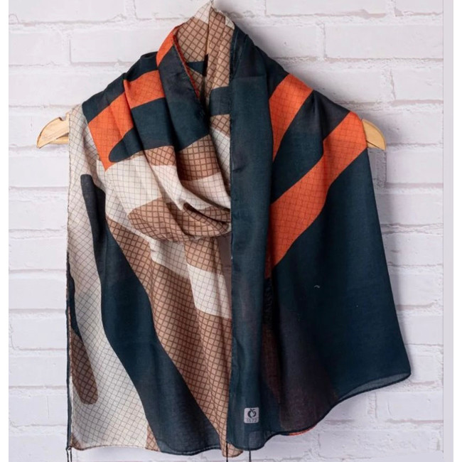 شال نخی طرحدار سورمه ای کرم