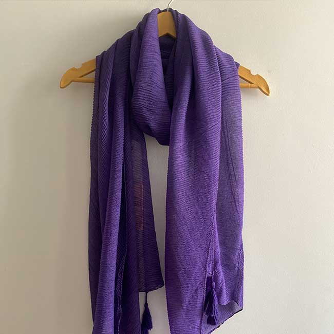 شال ساده پلیسه نخی بنفش