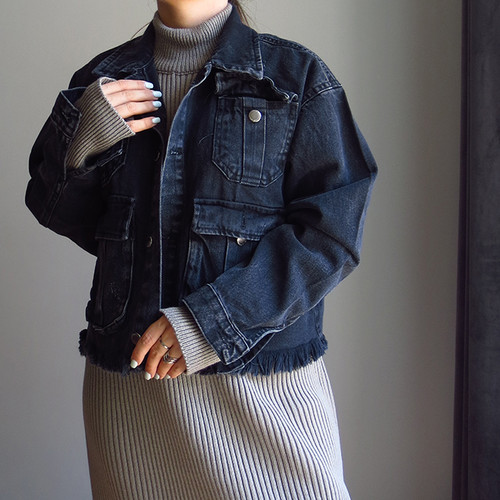 کت جین کراپ زغالی تیره (لارج)