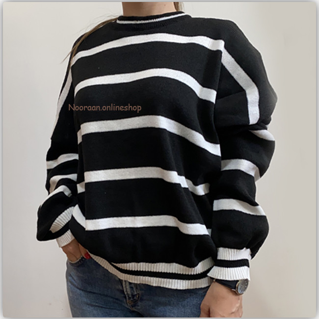 بلوز بافت راه راه مشکی