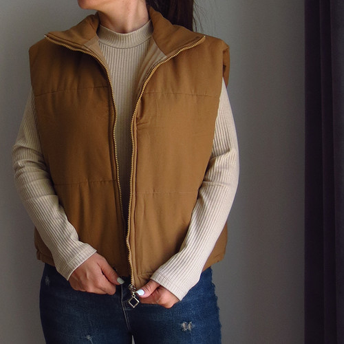 وست کتان زارا شکلاتی (پافر جلیقه)