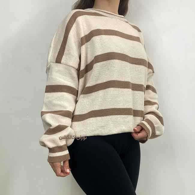 بلوز بافت راه راه شیری نسکافه ای
