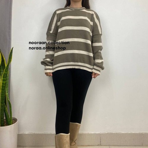 بلوز بافت راه راه سبز دریایی تیره