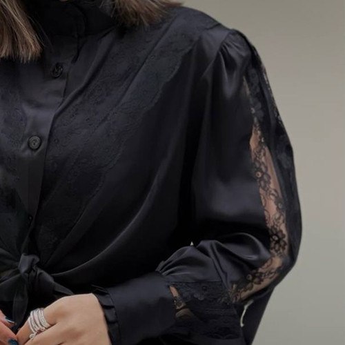 شومیز ساتن مشکی خرجکار مشکی