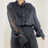 شومیز ساتن مشکی خرجکار مشکی