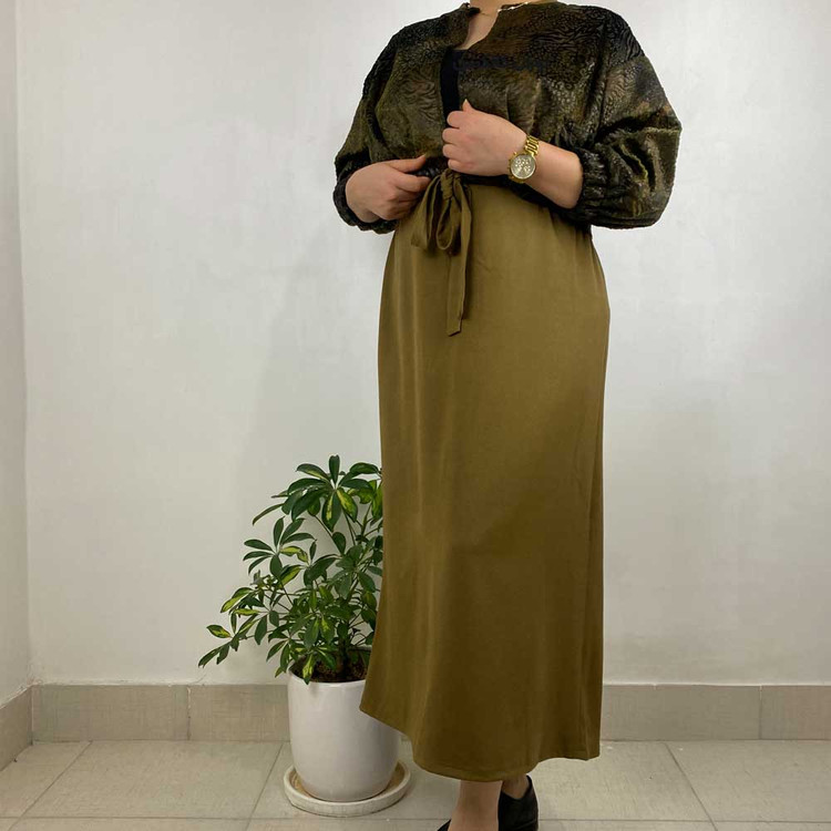 کراپ سبز لجنی مخمل و دامن چهارخونه فوتر کپی