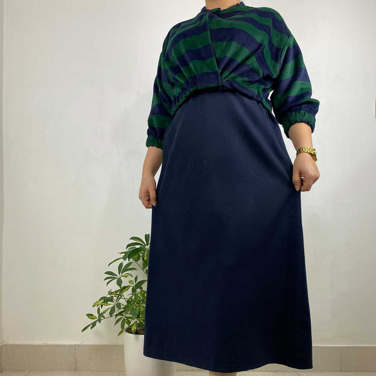 کراپ سبز آبی مخمل و دامن چهارخونه فوتر