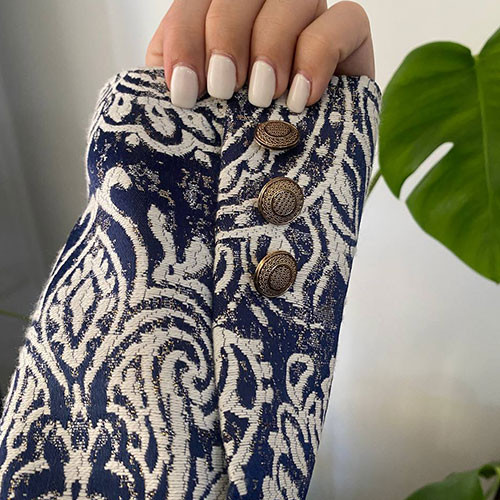 مانتو کتی مجلسی ژاکارد آبی طرحدار