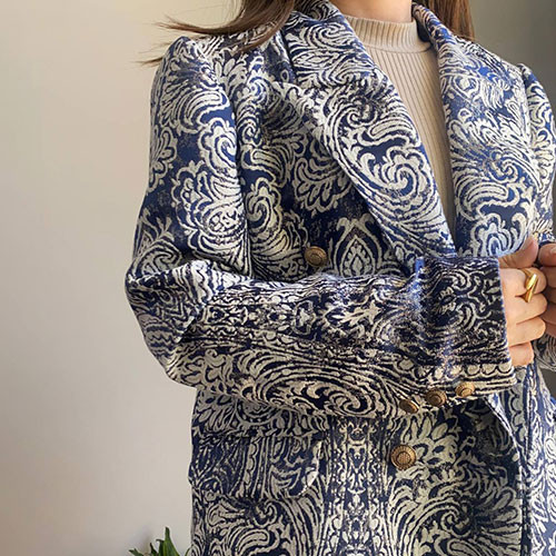 مانتو کتی مجلسی ژاکارد آبی طرحدار