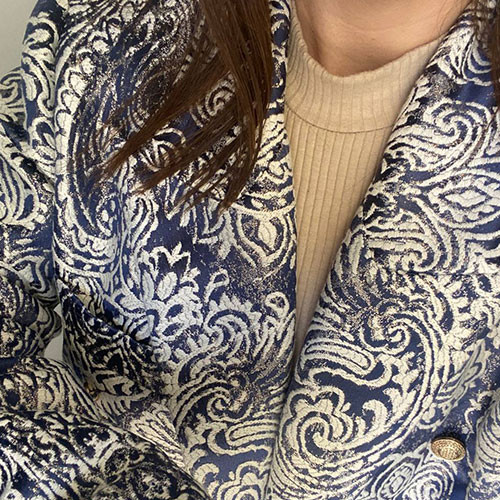 مانتو کتی مجلسی ژاکارد آبی طرحدار