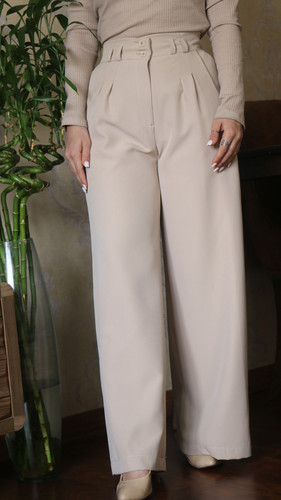 شلوار بگ کرم کمرکش - مازراتی سایز 42