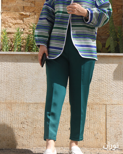 شلوار سبزآبی دمپا پاکتی مازراتی سایز 36