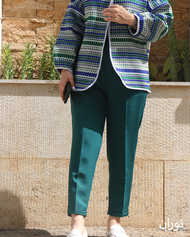 شلوار سبزآبی دمپا پاکتی مازراتی سایز 38